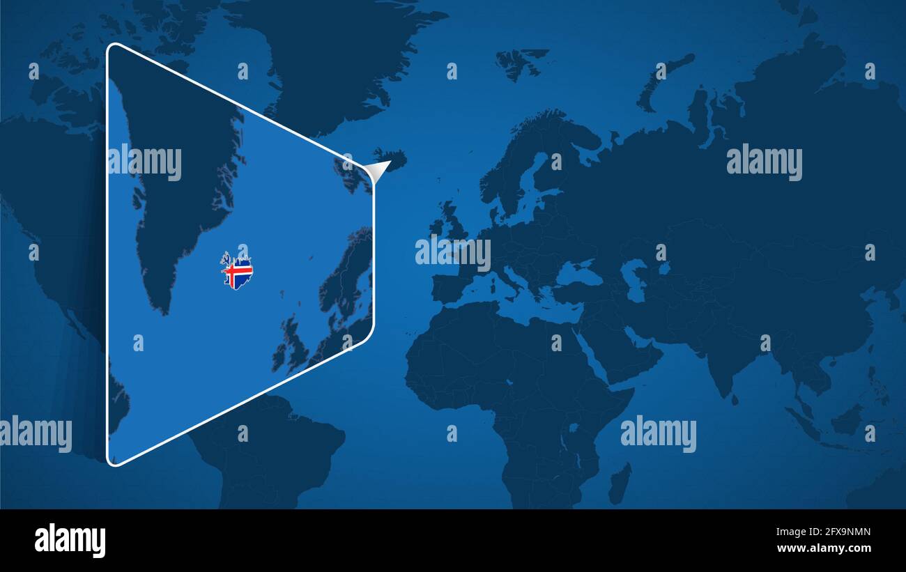 Location Of Iceland On The World Map With Enlarged Map Of Iceland With Location Of Iceland On The World Map With Enlarged Map Of Iceland With Flag Geographical Vector Template For Your Design 2FX9NMN 