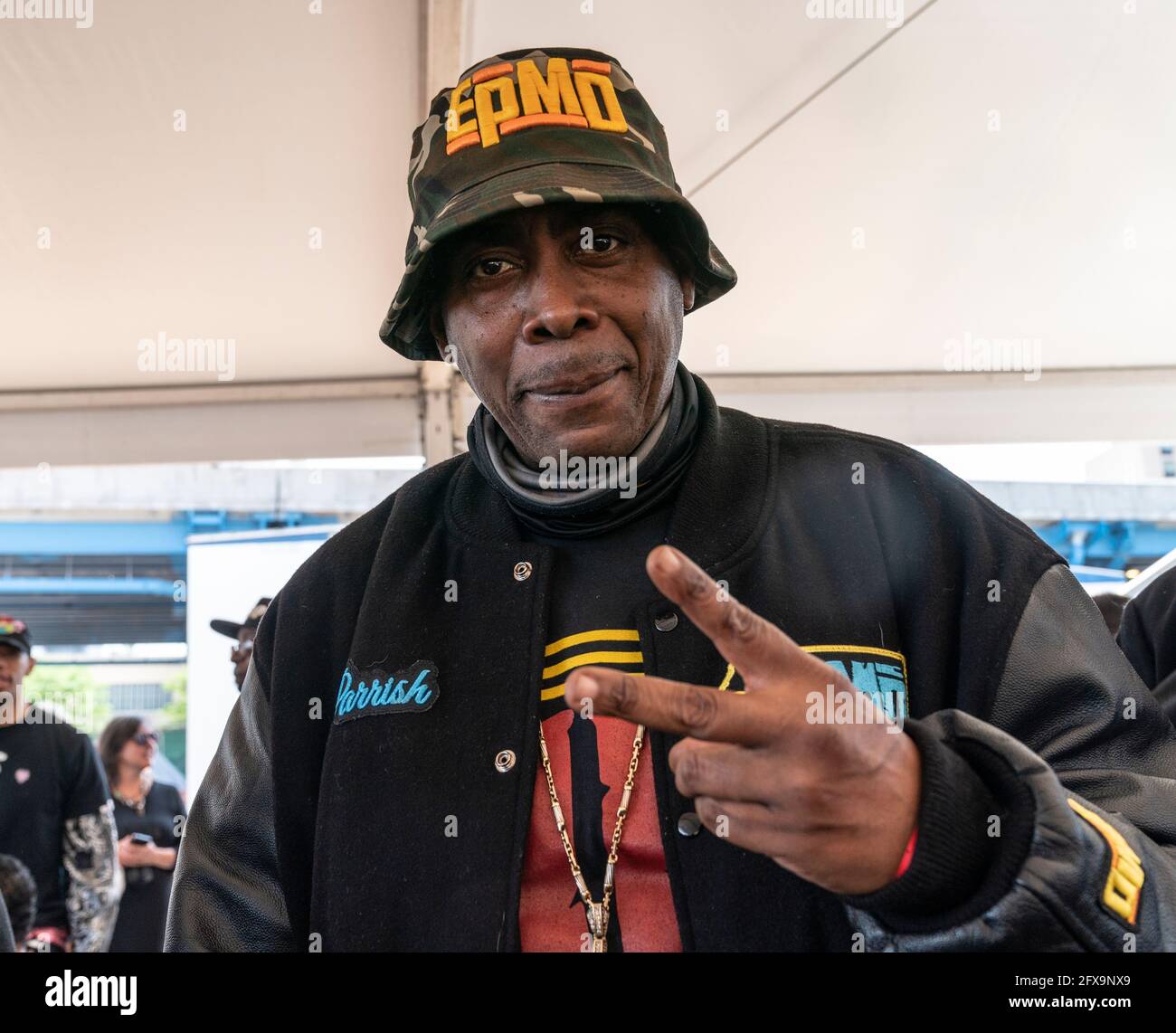 New York, NY - May 20, 2021: Hip Hop artist PMD, aka Parrish Smith, of the rap group EPMD attends The Universal Hip Hop Museum groundbreaking ceremony at Bronx Point Stock Photo