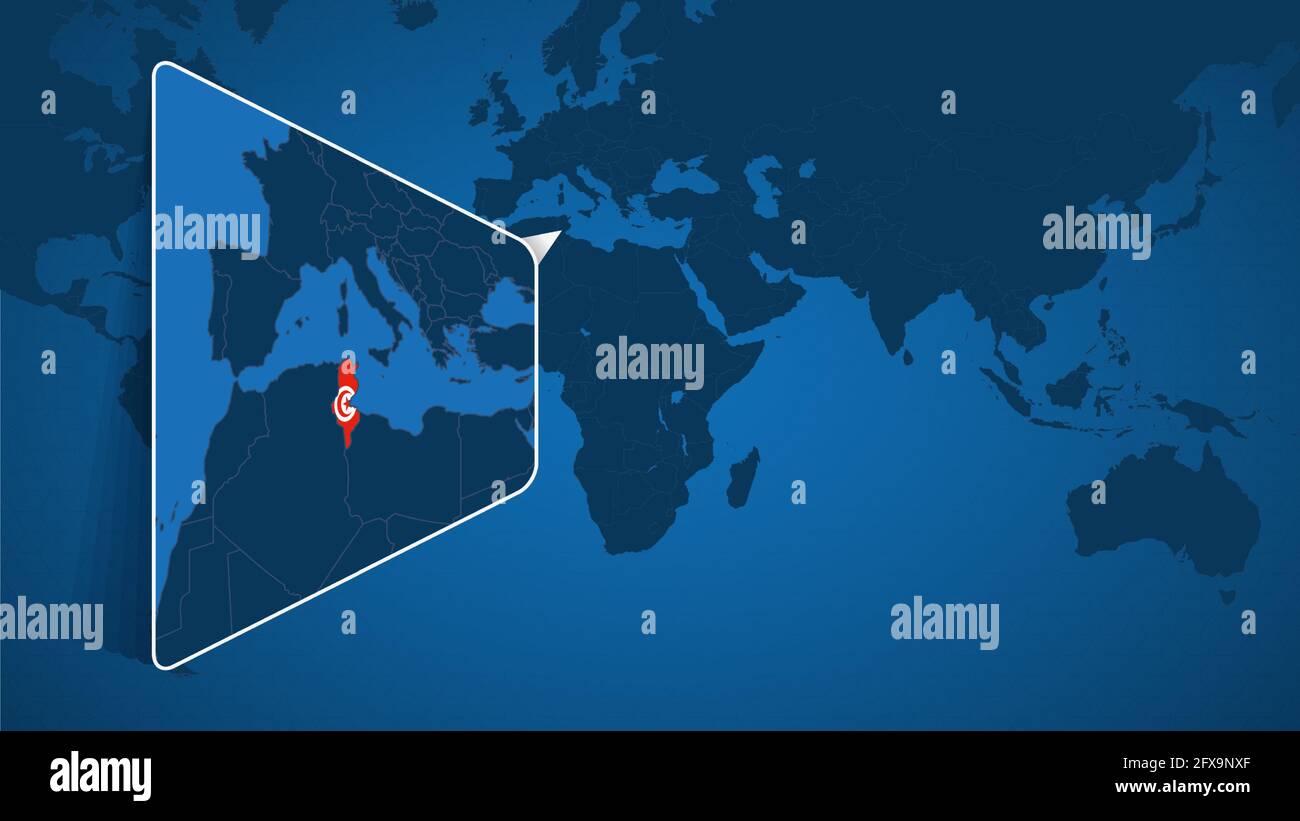 Location Of Tunisia On The World Map With Enlarged Map Of Tunisia With Location Of Tunisia On The World Map With Enlarged Map Of Tunisia With Flag Geographical Vector Template For Your Design 2FX9NXF