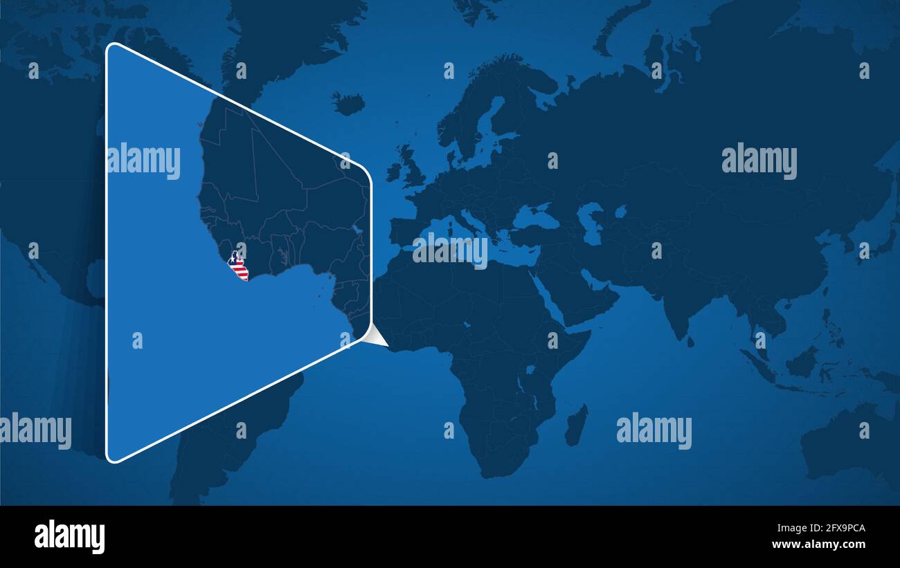 Location Of Liberia On The World Map With Enlarged Map Of Liberia With Location Of Liberia On The World Map With Enlarged Map Of Liberia With Flag Geographical Vector Template For Your Design 2FX9PCA