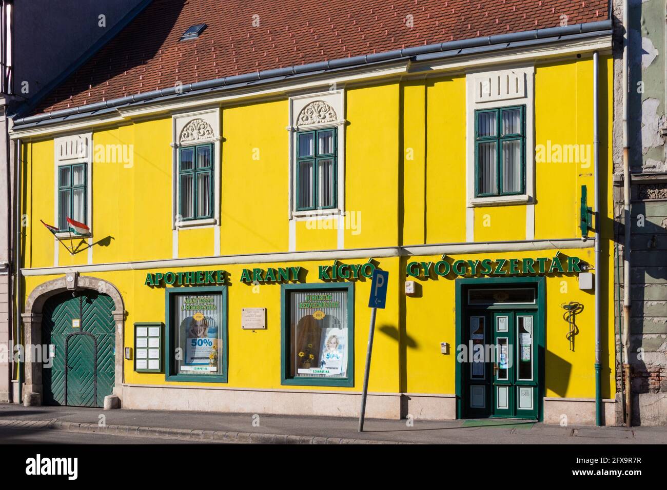 Medieval building of the Arany Kigyo Gyogyszertar (Golden Snake Pharmacy),  Sopron, Hungary Stock Photo - Alamy