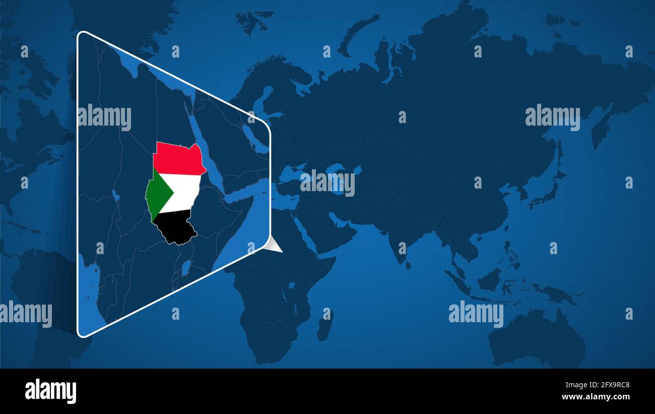 Location of Sudan on the World Map with Enlarged Map of Sudan with Flag ...