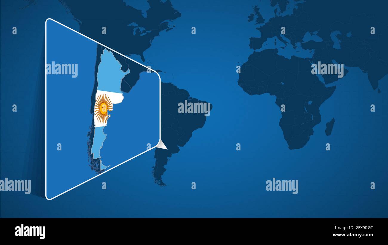 Location Of Argentina On The World Map With Enlarged Map Of Argentina Location Of Argentina On The World Map With Enlarged Map Of Argentina With Flag Geographical Vector Template For Your Design 2FX9RGT