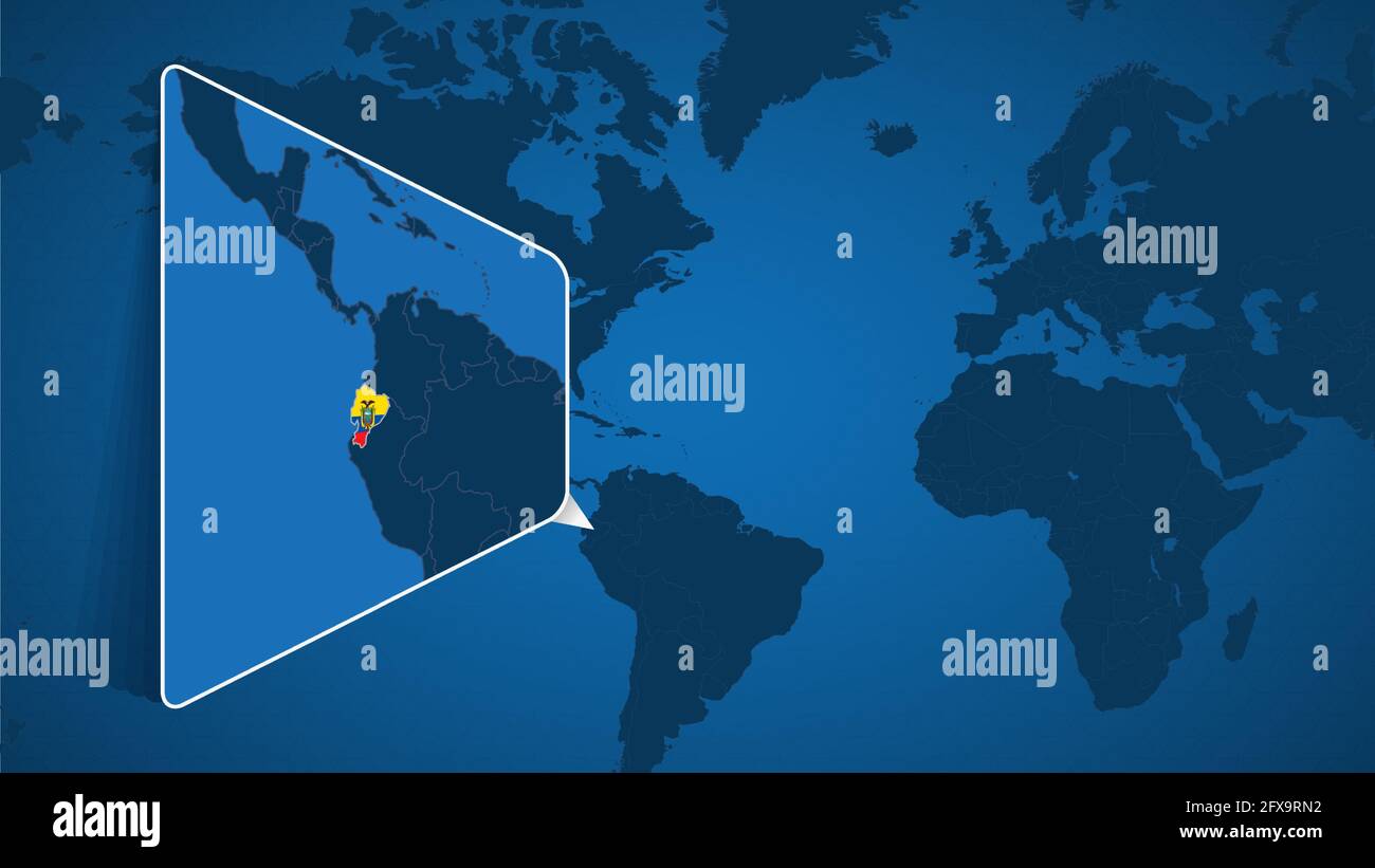 Location Of Ecuador On The World Map With Enlarged Map Of Ecuador With Location Of Ecuador On The World Map With Enlarged Map Of Ecuador With Flag Geographical Vector Template For Your Design 2FX9RN2