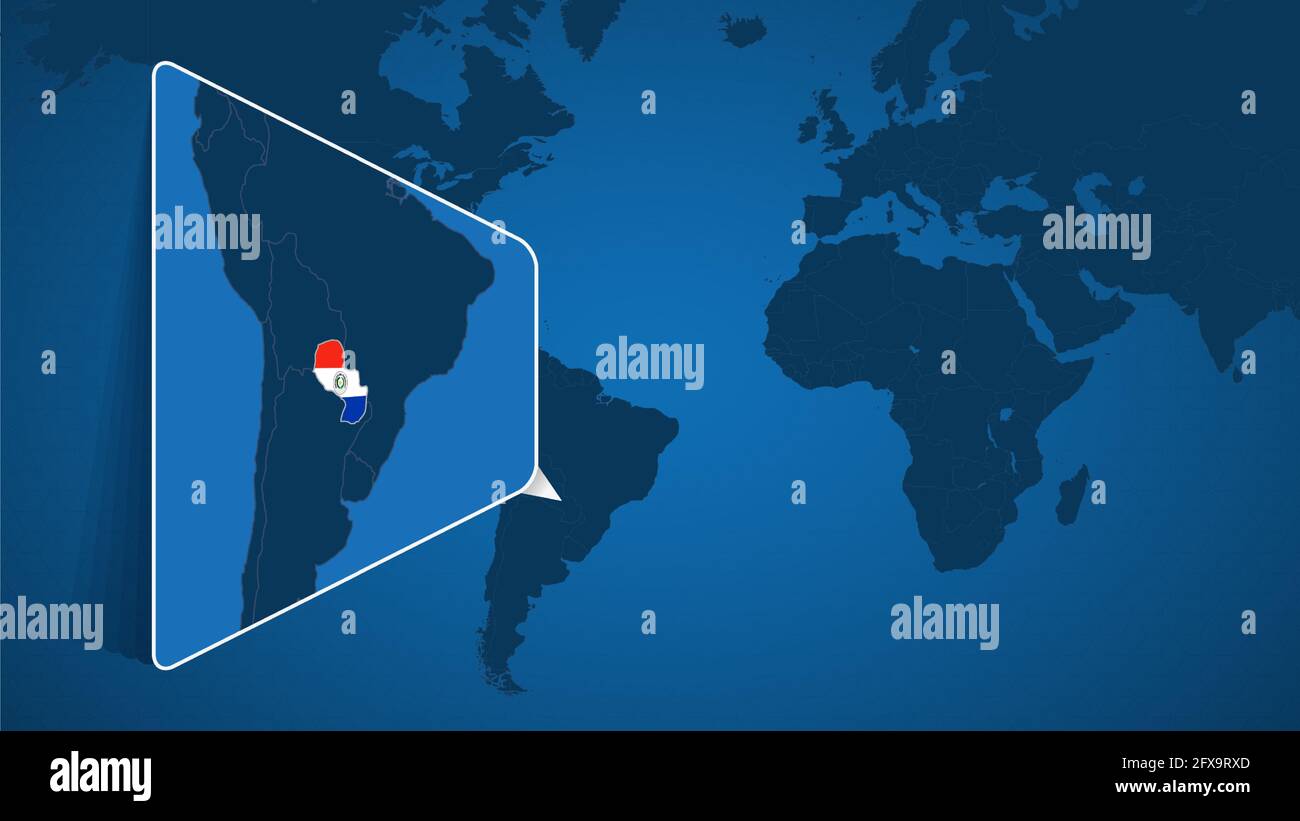 Location Of Paraguay On The World Map With Enlarged Map Of Paraguay Location Of Paraguay On The World Map With Enlarged Map Of Paraguay With Flag Geographical Vector Template For Your Design 2FX9RXD