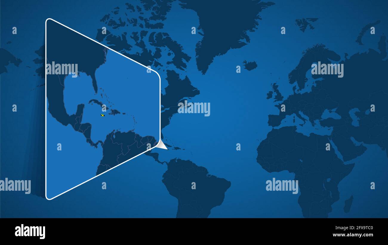 Location of Jamaica on the World Map with Enlarged Map of Jamaica with