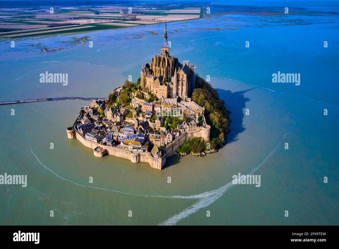 France, Normandy, Manche department, Bay of Mont Saint-Michel Unesco World Heritage, Abbey of Mont Saint-Michel Stock Photo