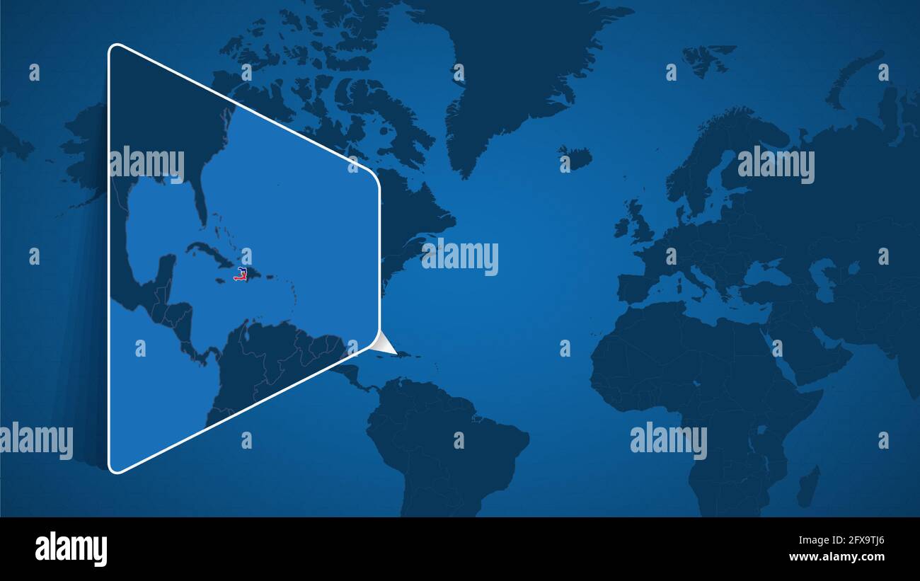 Location of Haiti on the World Map with Enlarged Map of Haiti with Flag