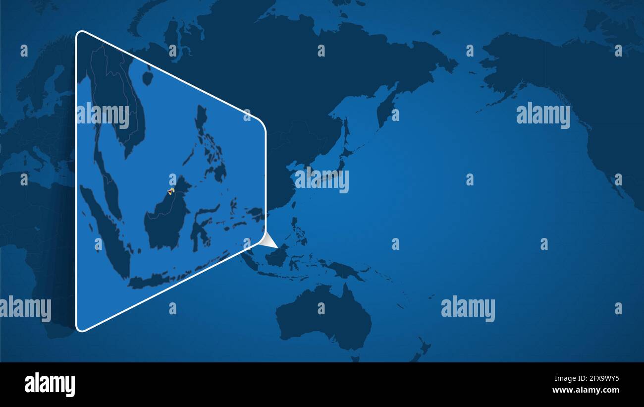 Location of Brunei on the World Map with Enlarged Map of Brunei with