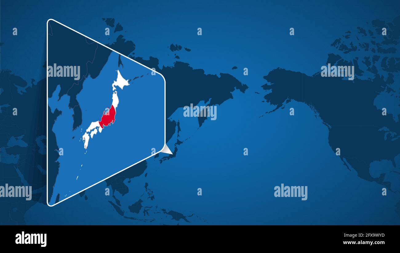Location of Japan on the World Map with Enlarged Map of Japan with Flag. Geographical Vector 