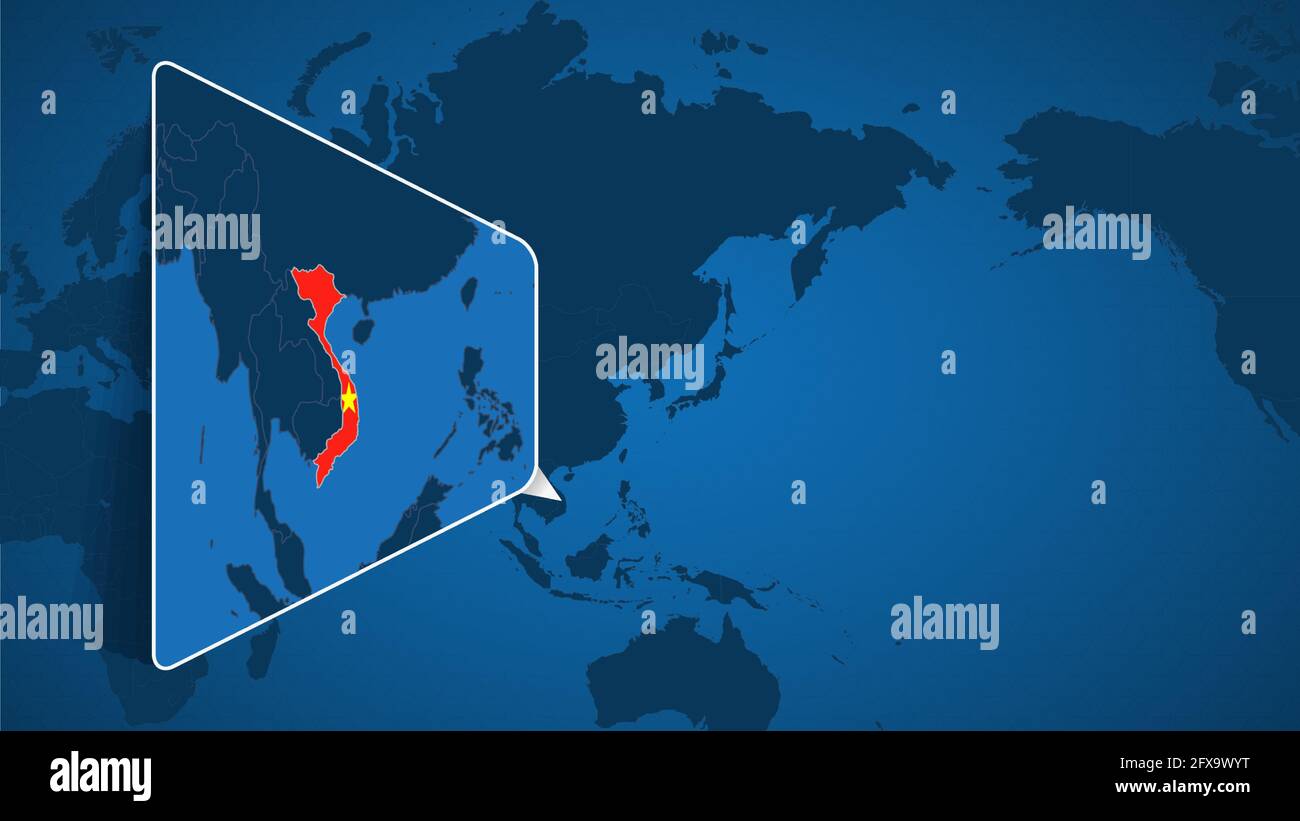 Location of Vietnam on the World Map with Enlarged Map of Vietnam with Flag. Geographical Vector