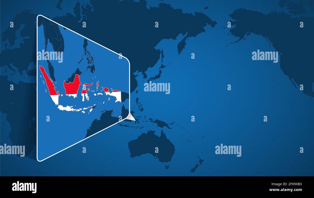 Location Of Indonesia On The World Map With Enlarged Map Of Indonesia Location Of Indonesia On The World Map With Enlarged Map Of Indonesia With Flag Geographical Vector Template For Your Design 2FX9XB3