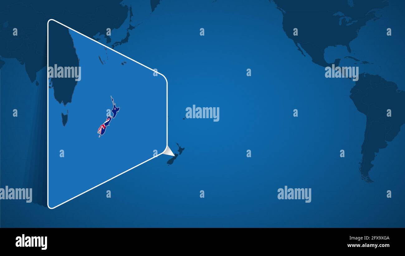 Location of New Zealand on the World Map with Enlarged Map of New