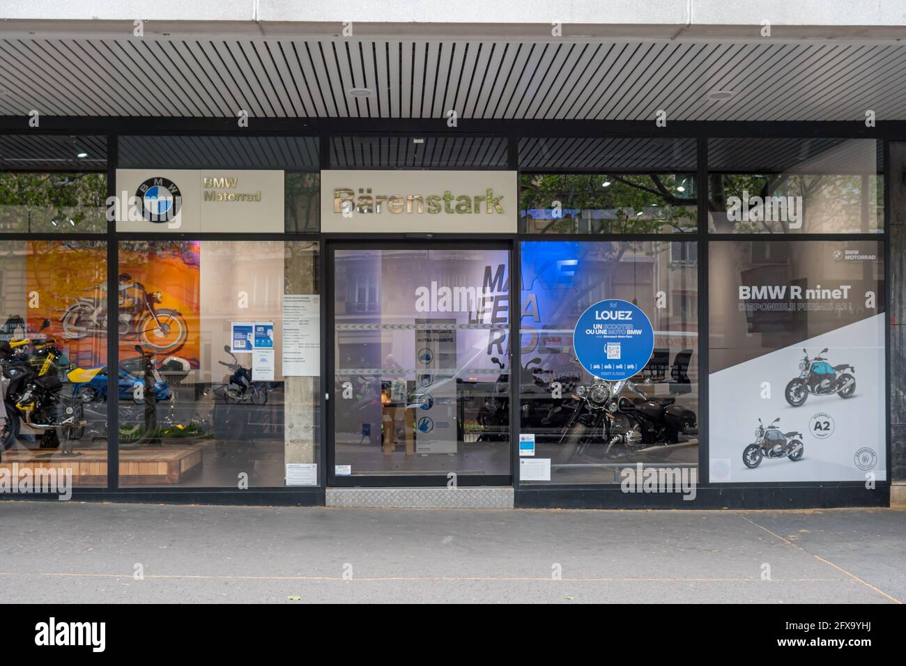 BMW MOTORRAD Brand ((BMW motorbike) Front Store Facade of french Shop with  Logo Signage in Paris, France 20.5.2021 famous brand for motor bike and mot  Stock Photo - Alamy