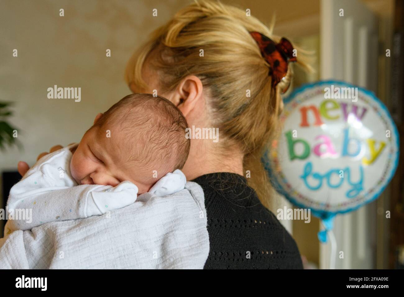 Welcoming a new baby boy Stock Photo