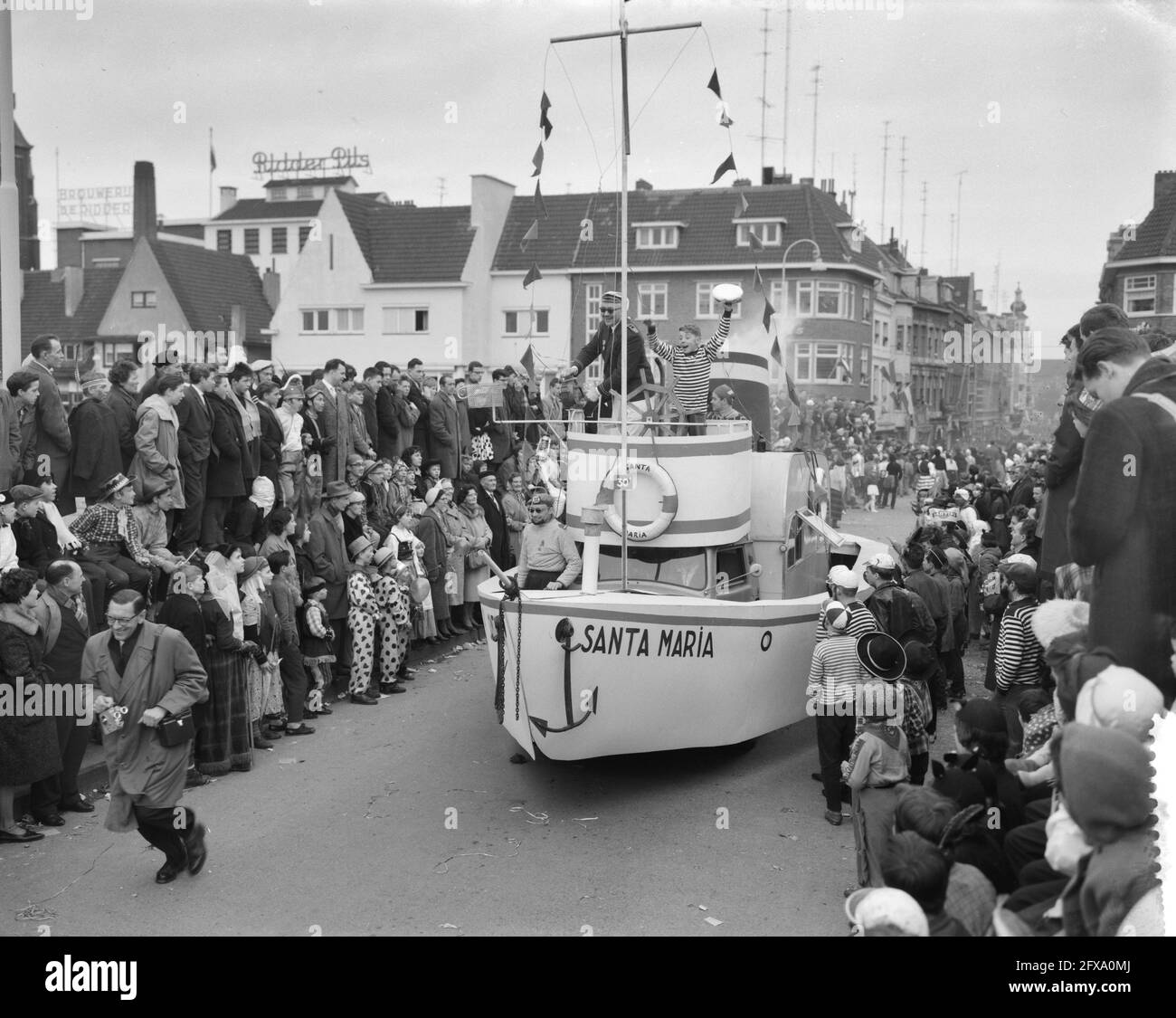 Carnival procession in Maastricht, the Santa Maria complete with privateers, 12 February 1961, processions, The Netherlands, 20th century press agency photo, news to remember, documentary, historic photography 1945-1990, visual stories, human history of the Twentieth Century, capturing moments in time Stock Photo