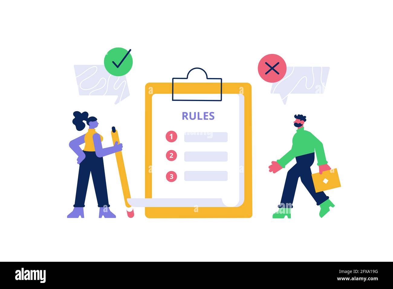 People studying list of rules or reading guidance Stock Vector