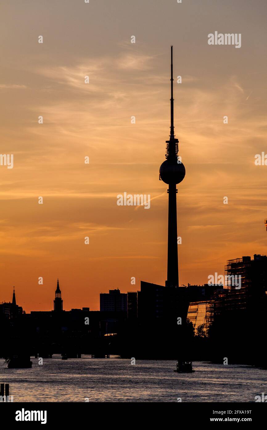 Skyline of Berlin at dusk, Germany Stock Photo - Alamy
