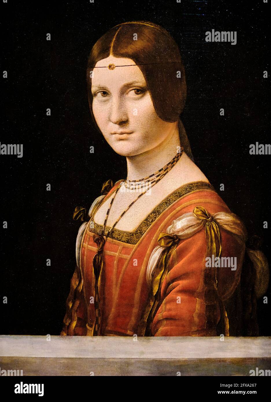 France, Paris, Louvre Museum, Leonard de Vinci, Portrait of a lady of the court of Milan, known as La Belle Ferronnière Stock Photo