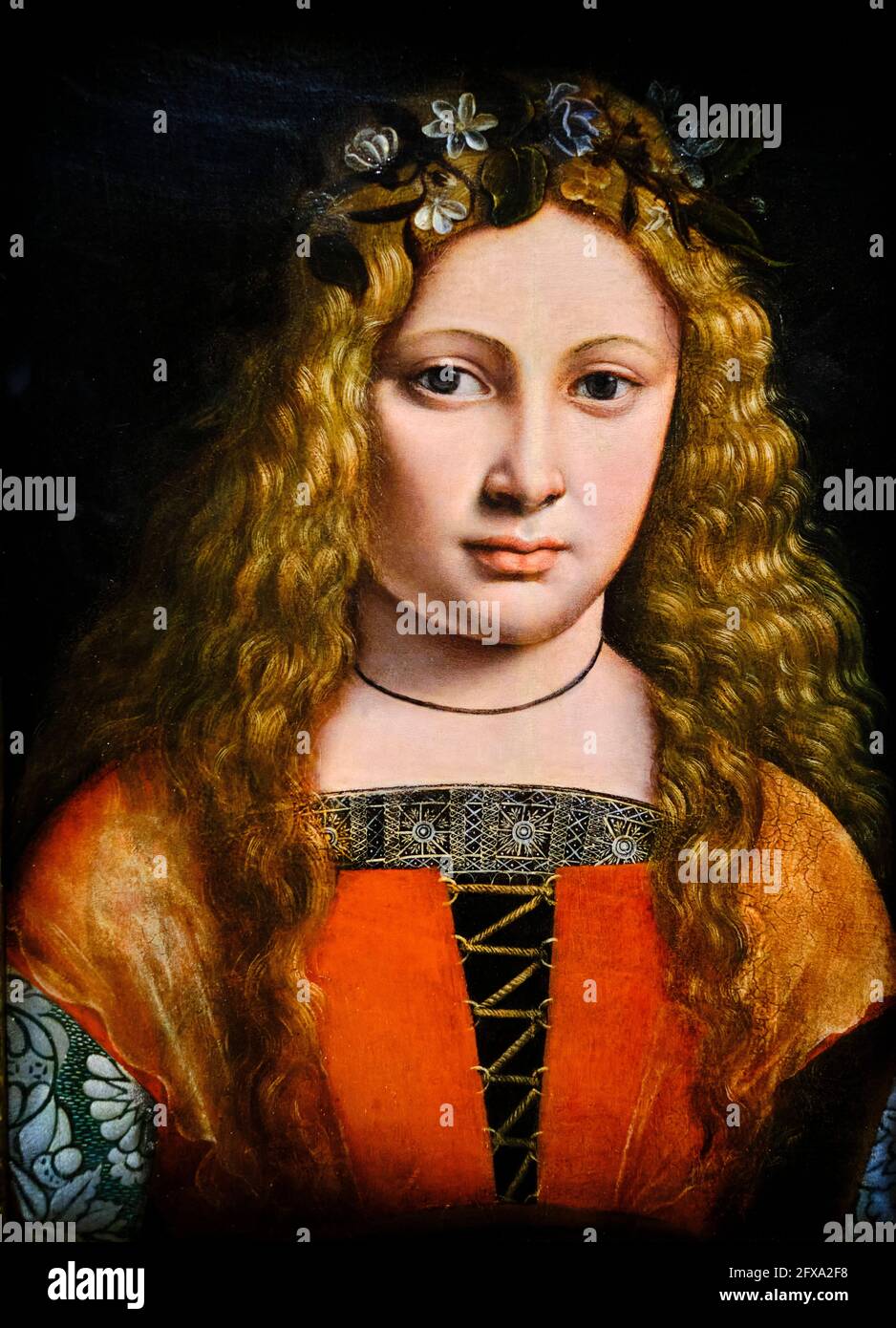 United States, Raleigh, North Carolina Museum of Art, Giovanni Antonio Boltraffio, Girl crowned with flowers Stock Photo