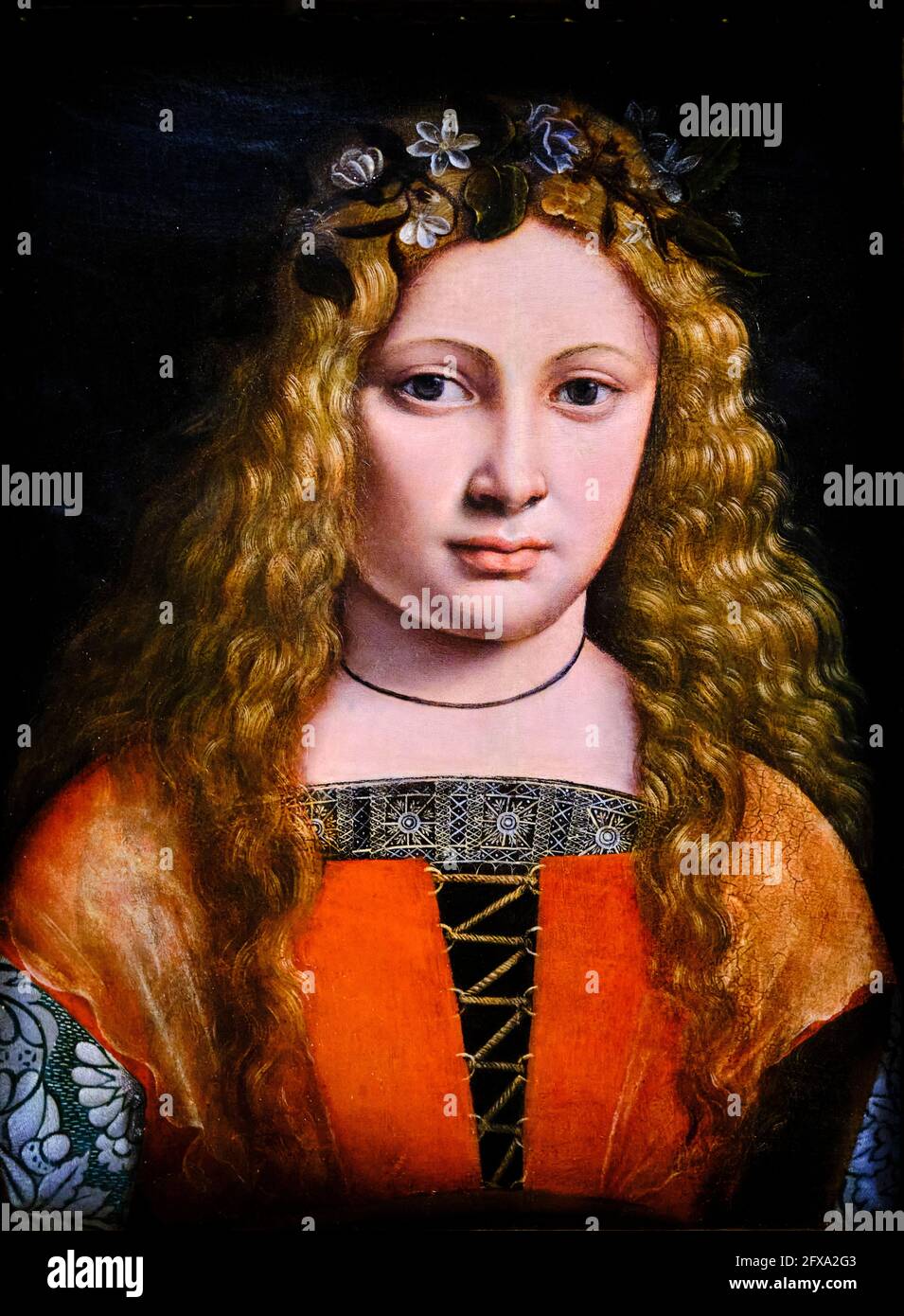 United States, Raleigh, North Carolina Museum of Art, Giovanni Antonio Boltraffio, Girl crowned with flowers Stock Photo
