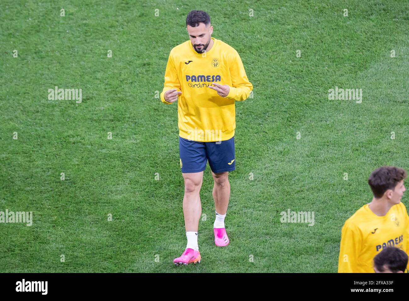 Gdansk, Poland. 25th May, 2021. Mario Gaspar of Villarreal CF in action  during the official training session one day before the UEFA Europa League  Final 2021 match between Villarreal CF and Manchester