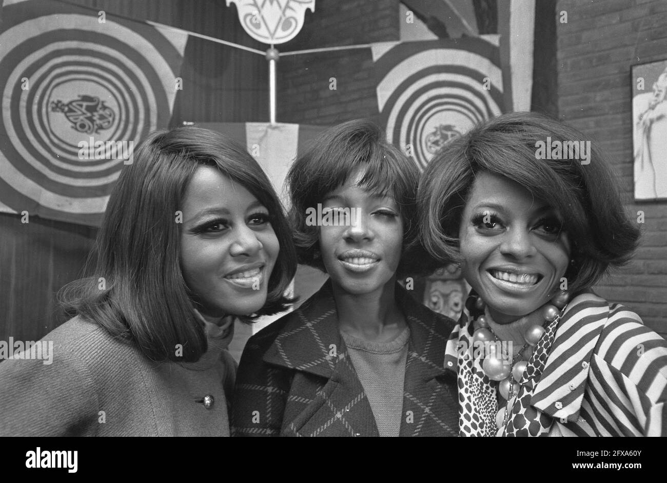Diana Ross and The Supremes during press conference at Hilton Hotel in Amsterdam, left to right Cindy Birdsong, Mary Wilson and Diana Ross, January 15, 1968, press conferences, The Netherlands, 20th century press agency photo, news to remember, documentary, historic photography 1945-1990, visual stories, human history of the Twentieth Century, capturing moments in time Stock Photo