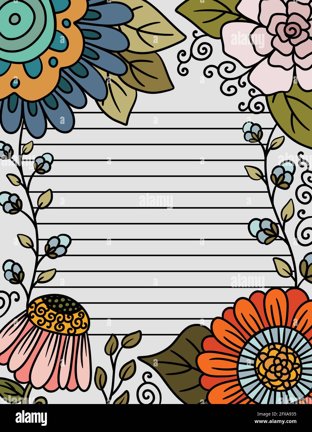 Beautiful Frame of Flowers Stationary with lines for Writing Stock Vector Image & Art - Alamy