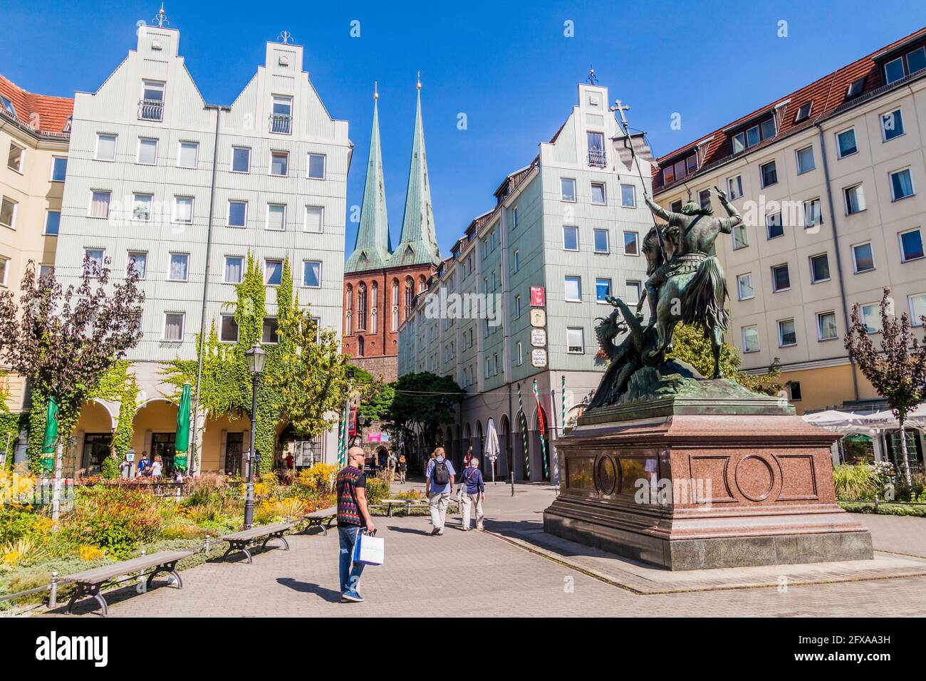 BERLIN, GERMANY - AUGUST 30, 2017: Buildings of Nikolaiviertel neighborhood in Berlin, Germany Stock Photo