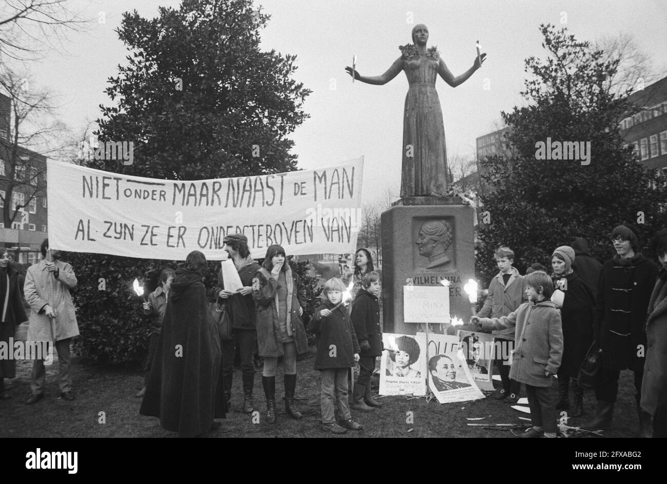 Dolle Minas celebrate one year anniversary, Amsterdam, January 30, 1971, The Netherlands, 20th century press agency photo, news to remember, documentary, historic photography 1945-1990, visual stories, human history of the Twentieth Century, capturing moments in time Stock Photo