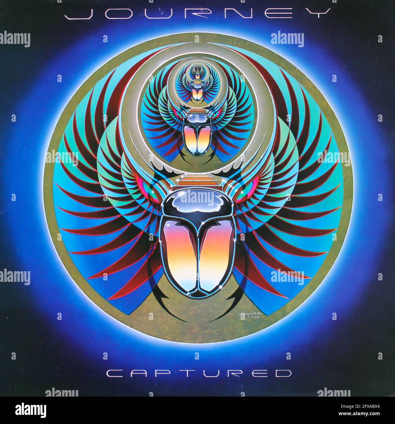 Hard rock and soft rock band, Journey band music album on vinyl record LP disc. Titled: Captured album cover Stock Photo