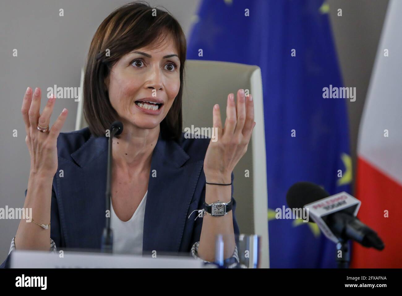 Mara Carfagna, Minister for the South and Territorial Cohesion, during the Press Conference in Palermo, Italy on May 25, 2021. (Photo by Antonio Melita/Pacific Press/Sipa USA) Stock Photo