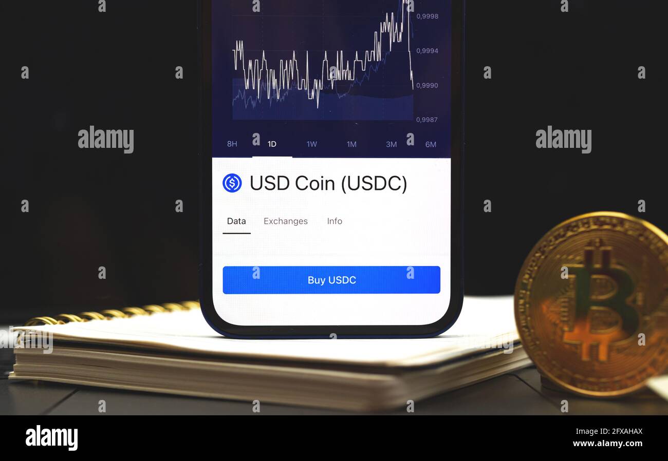 USDC USD Coin Cryptocurrency business background, crypto graphs on screen  of mobile phone Stock Photo - Alamy