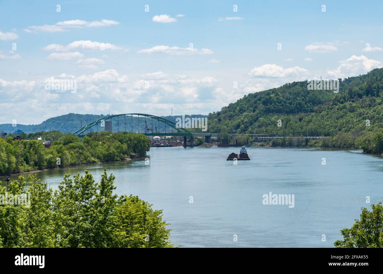 Bridge to Wheeling Island across the Ohio river in Wheeling West Virginia Stock Photo