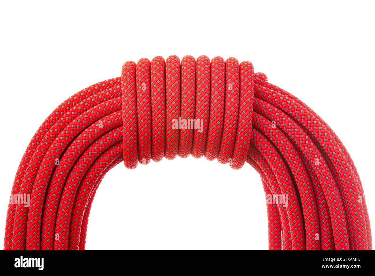 Red climbing rope against white background Stock Photo