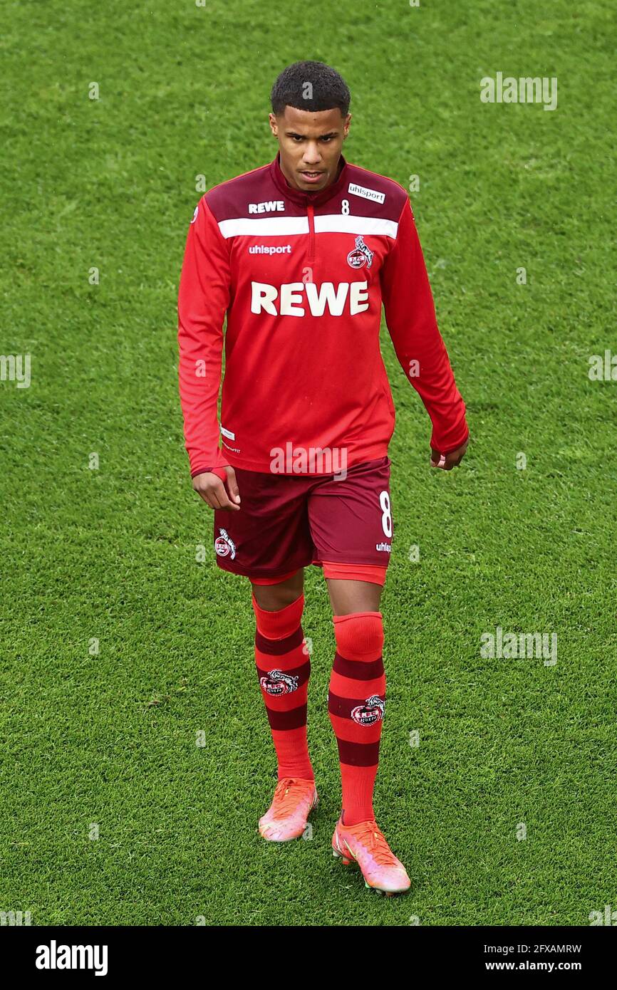 Cologne, Germany. 26th May, 2021. Football: Bundesliga - Relegation, first  leg, 1. FC Köln - Holstein Kiel at Rhein-Energie-Stadion. Cologne  midfielder Ismail Jakobs walks across the pitch before the match. IMPORTANT  NOTE: