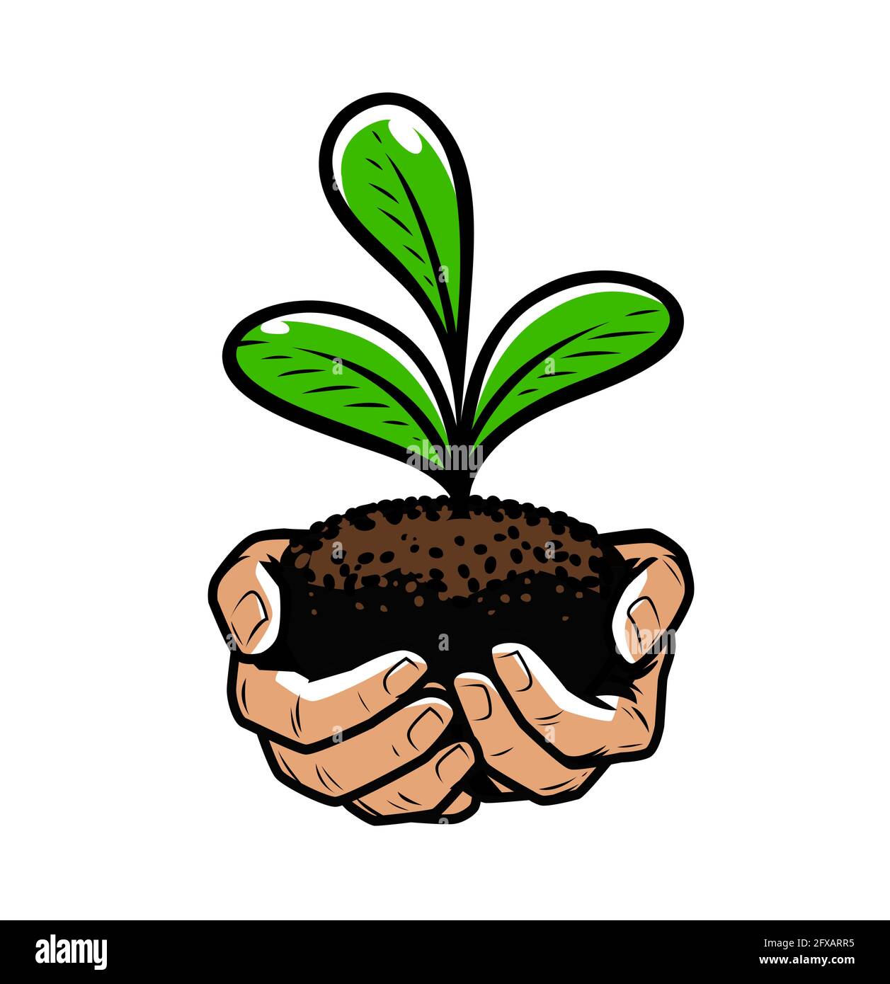 Hands with green sprout. Nature, ecology concept vector illustration Stock Vector