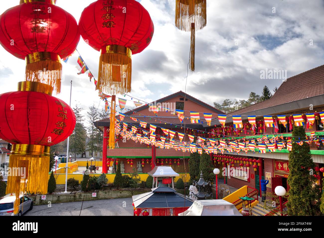 Decoration with Chinese Lantern for Chines New Year in a Buddhist temple Stock Photo