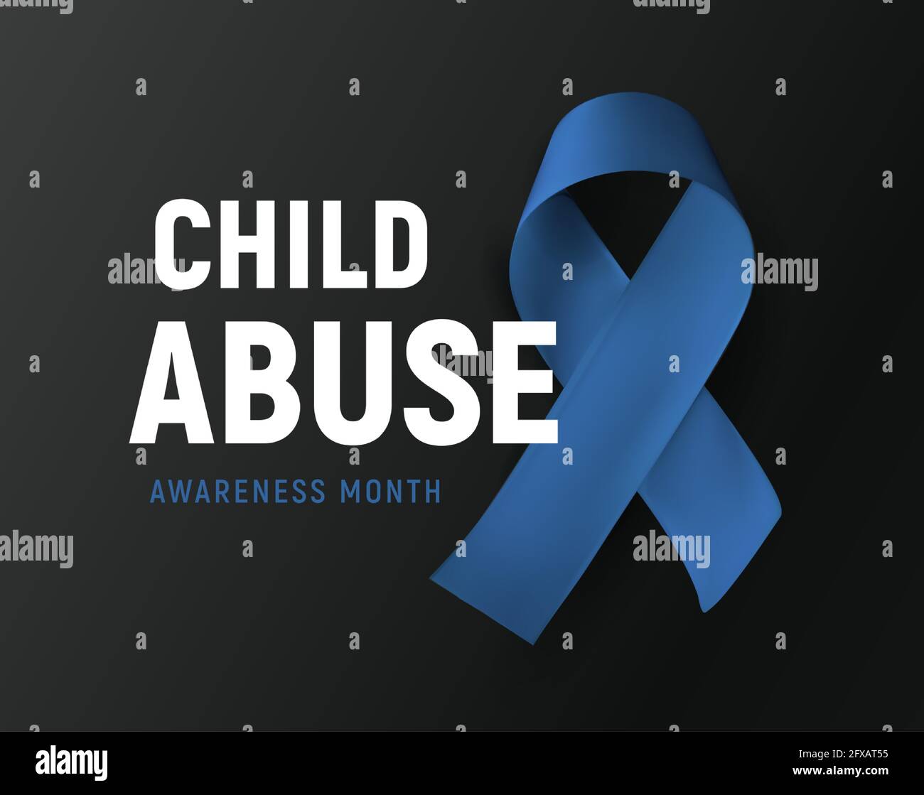 Child abuse awareness month, vector logo, kids violence prevention symbol, blue ribbon on black background, vector illustration Stock Vector