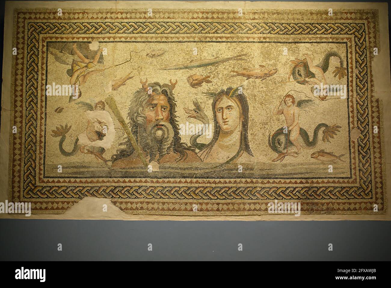Roman Mosaic, Oceanus and Tethys, Zeugma Mosaic Museum, Gaziantep, Southeastern Anatolia , Anatolia, Turkey Stock Photo