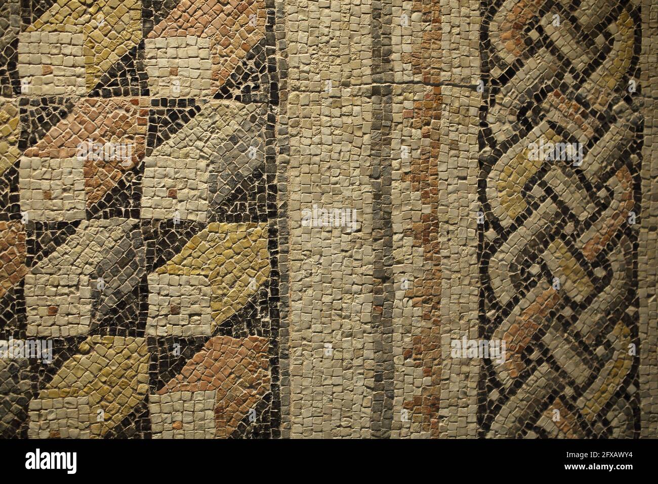 Detail from Roman mosaics - geometric Mosaic. Poseidon & Euphrates Villa, Ancient Zeugama, 2nd - 3rd century AD . Zeugma Mosaic Museum, Gaziantep Stock Photo