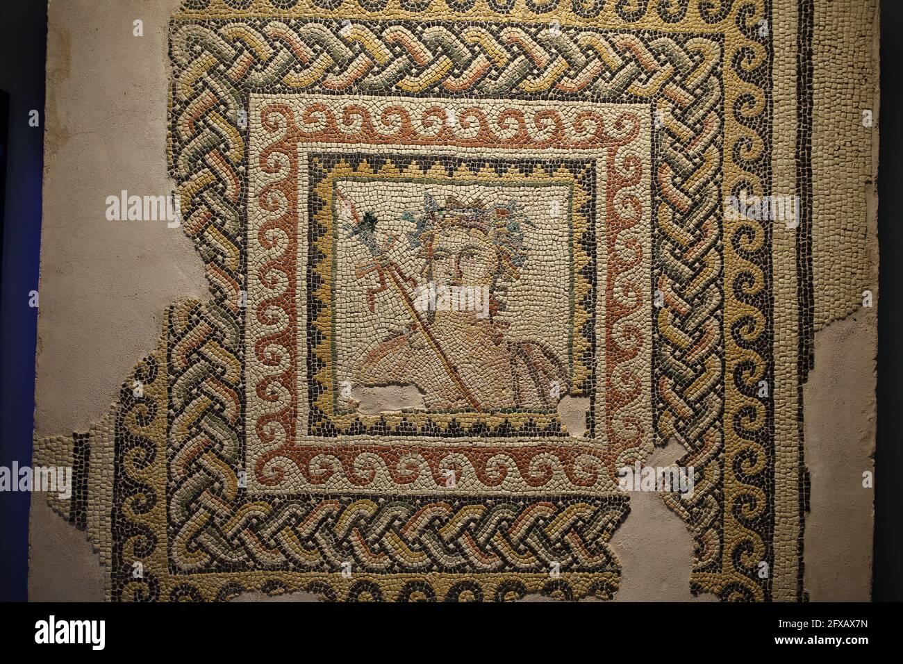 Dionysos Bacchus floor mosaic from shallow pool ruins of Roman city of Zeugma, Gaziantep Zeugma Museum Stock Photo