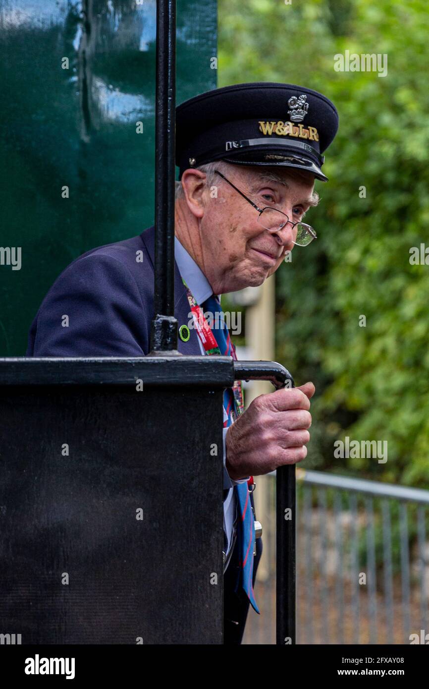 Well Train Guard Guard on train, Welshpool & Llanfair Light Railway, Powys, Wales Stock ...