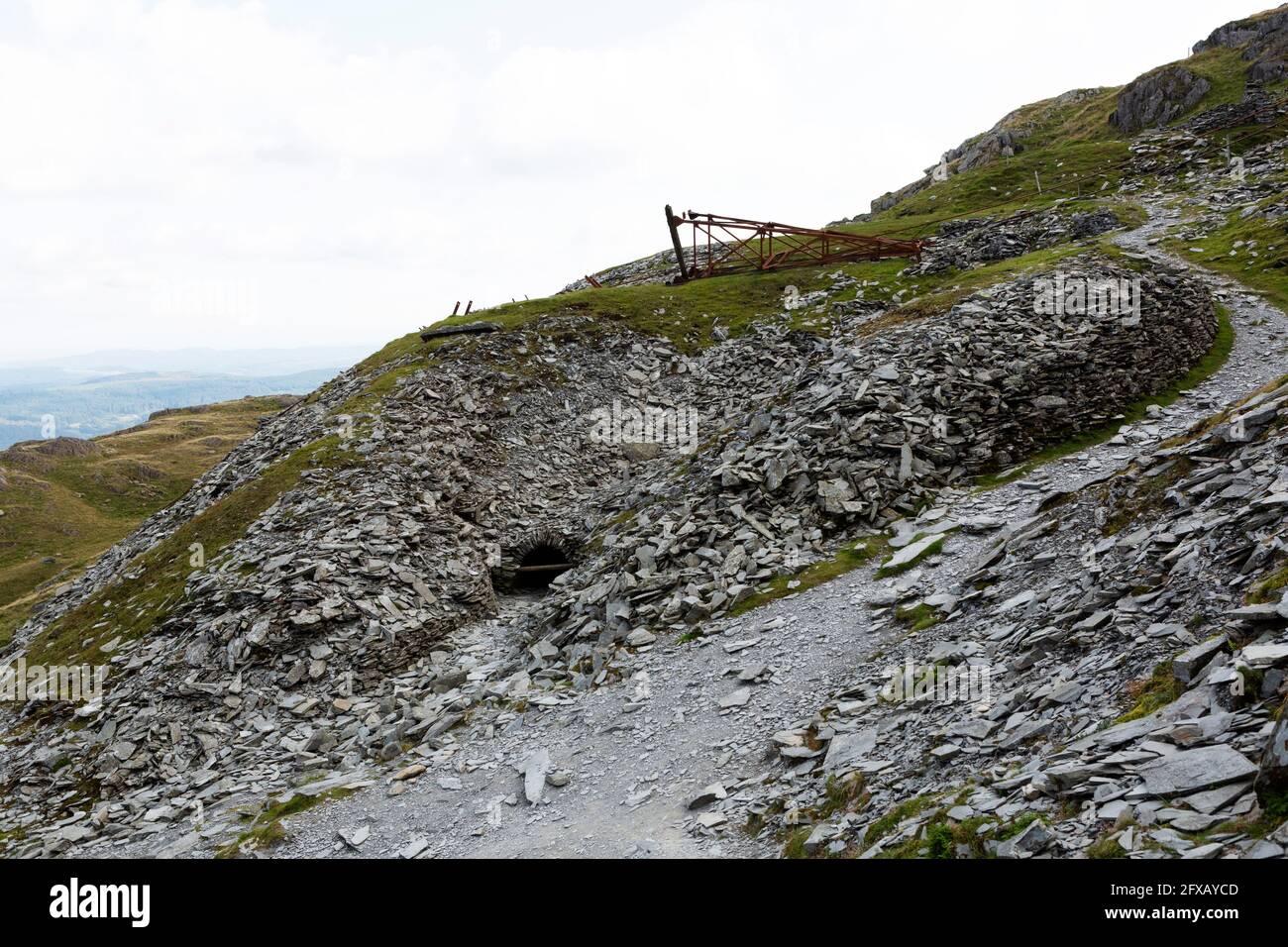 Remnants of slate mining on the Old Man of Coniston in Cumbria, England. Stock Photo