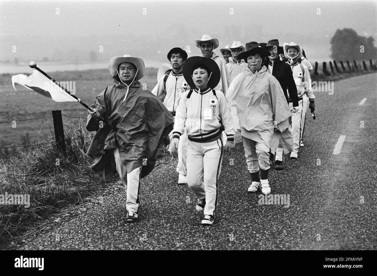 First day; group of Japanese hikers, July 17, 1979, leisure activities, hiking, The Netherlands, 20th century press agency photo, news to remember, documentary, historic photography 1945-1990, visual stories, human history of the Twentieth Century, capturing moments in time Stock Photo