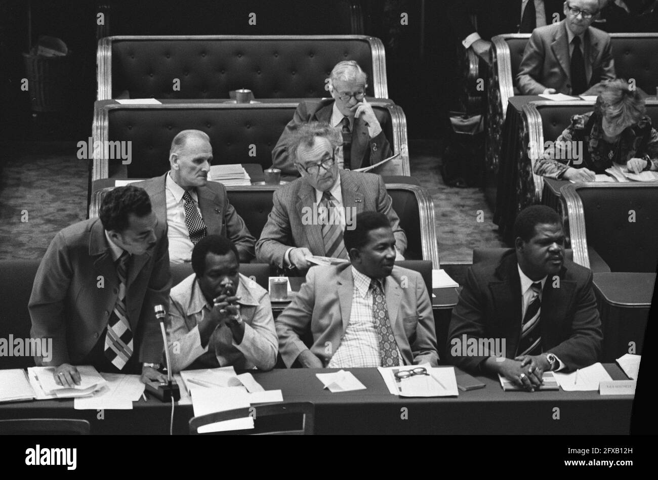 Upper House, debate independence Suriname; from left to right Amat, Derby, Wijntuin and Nooitmeer, October 28, 1975, politics, The Netherlands, 20th century press agency photo, news to remember, documentary, historic photography 1945-1990, visual stories, human history of the Twentieth Century, capturing moments in time Stock Photo