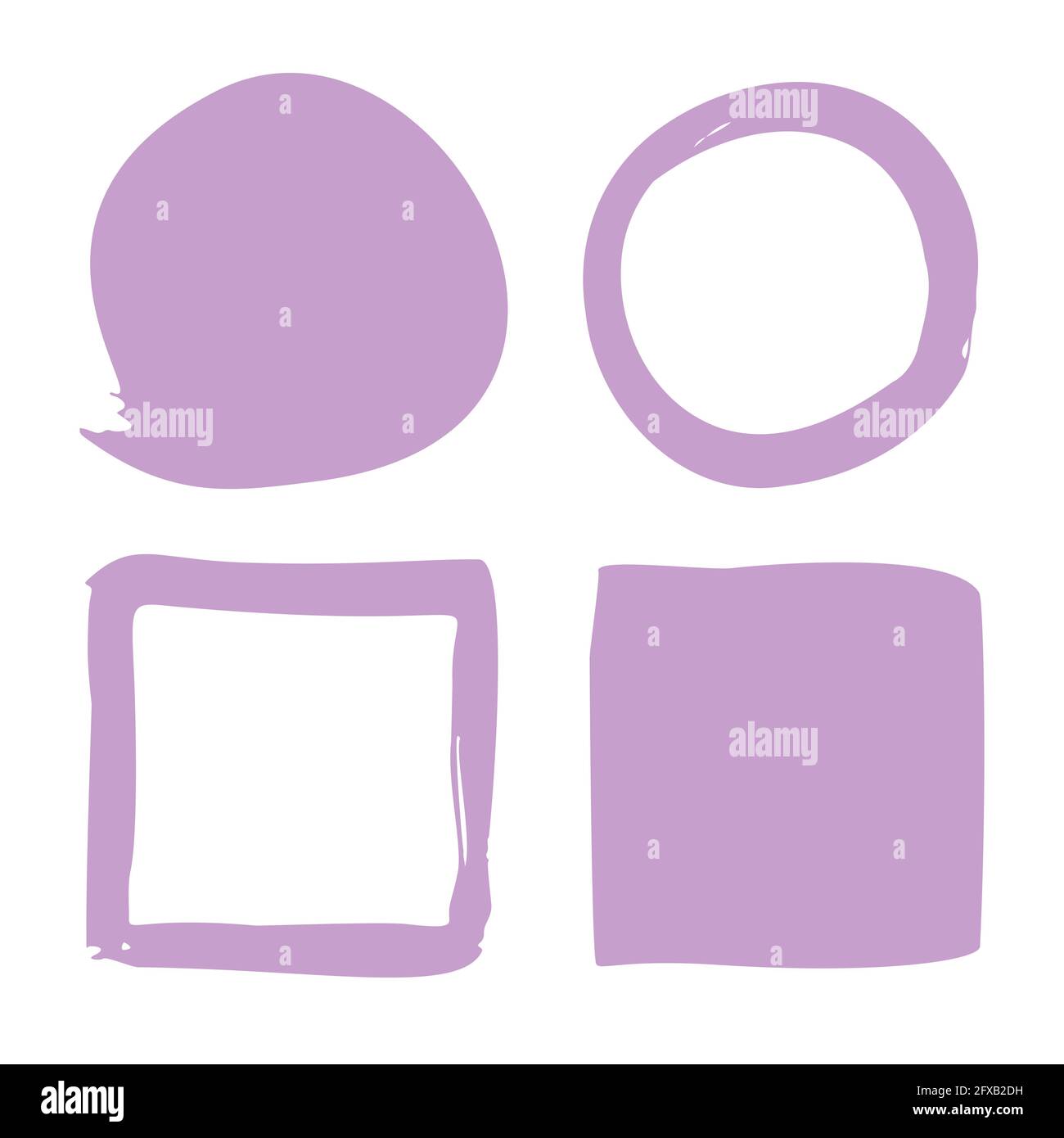 Hand drawing circles, squares. Doodle style brushes. Set of hand drawn