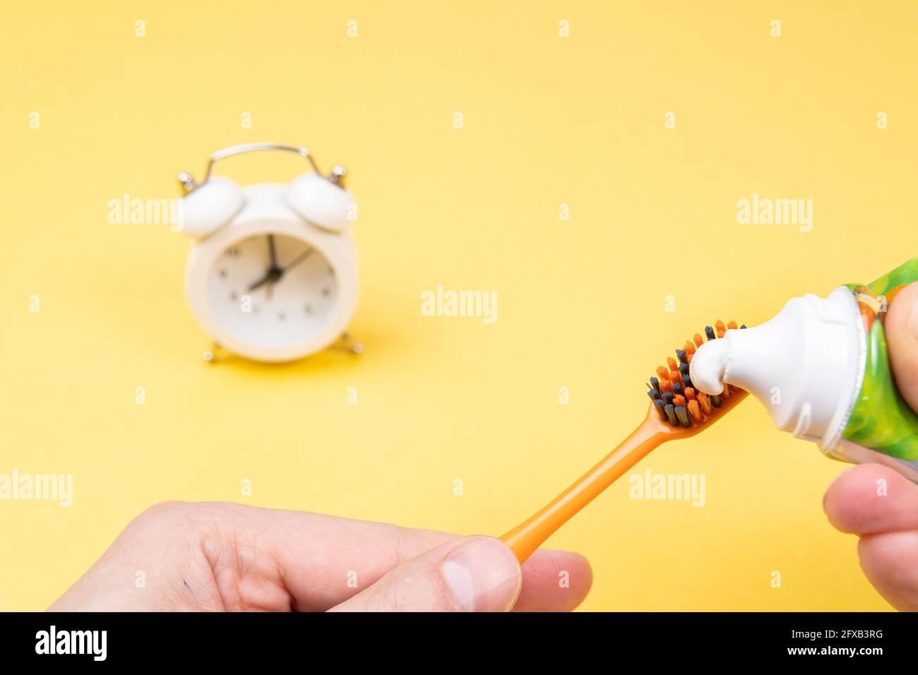 time to brush your teeth before going to bed, in the morning on a ...