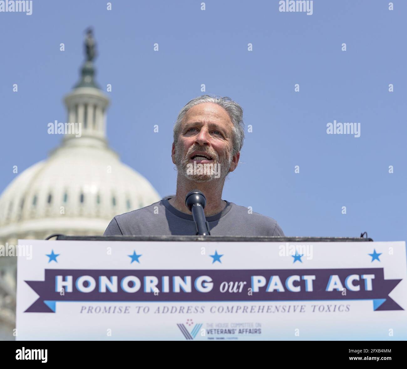 Washington, DC, United States. 26th May, 2021. Jon Stewart speaks during a press conference on the Comprehensive Toxics Act Of 2021 at Capitol Hill on Wednesday, May 26, 2021 in Washington, DC. Photo by Jemal Countess/UPI Credit: UPI/Alamy Live News Stock Photo