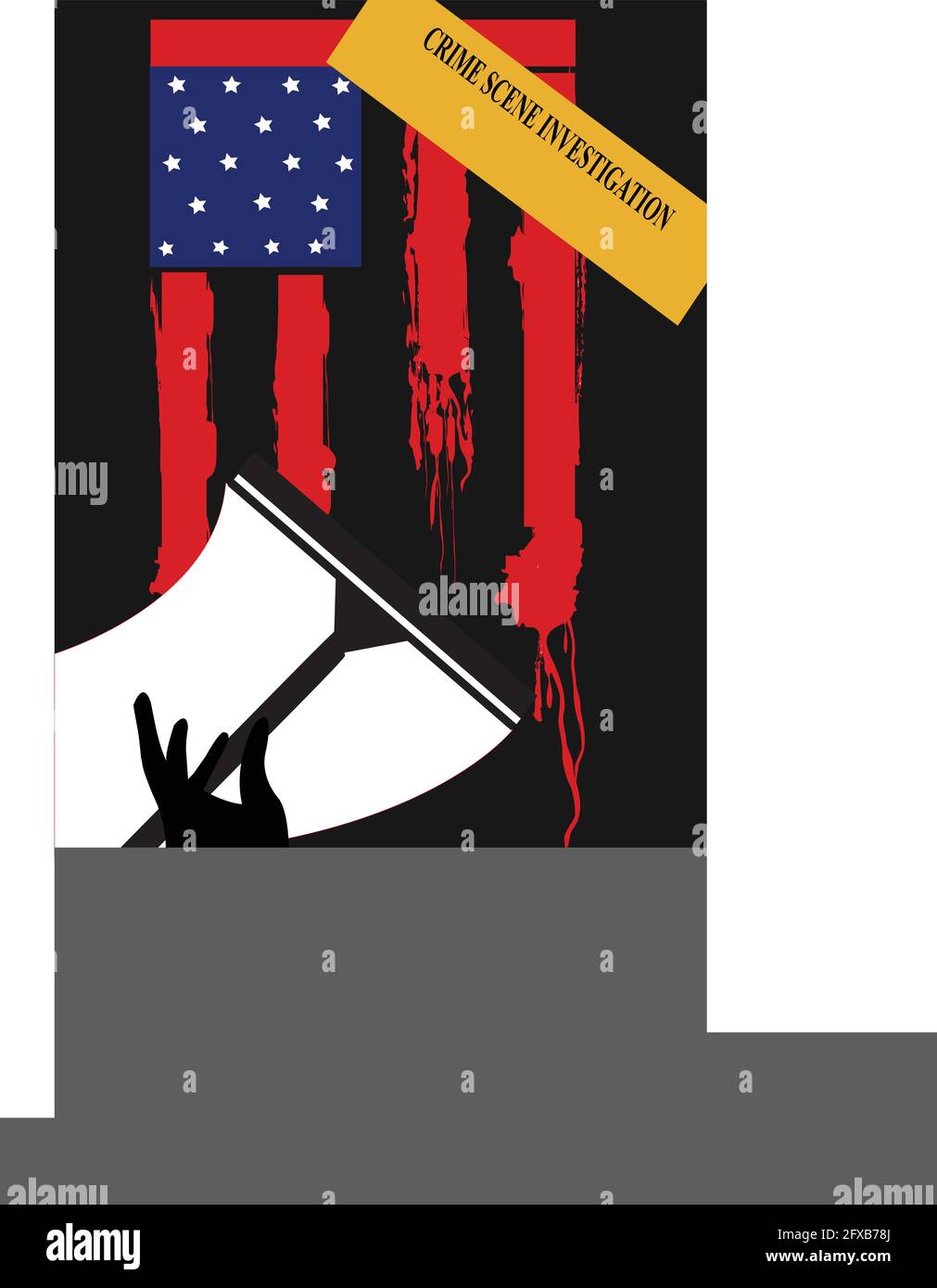 illustration of the american flag with the red stripes as bloody tears that are washed and investigated as a crime Stock Vector